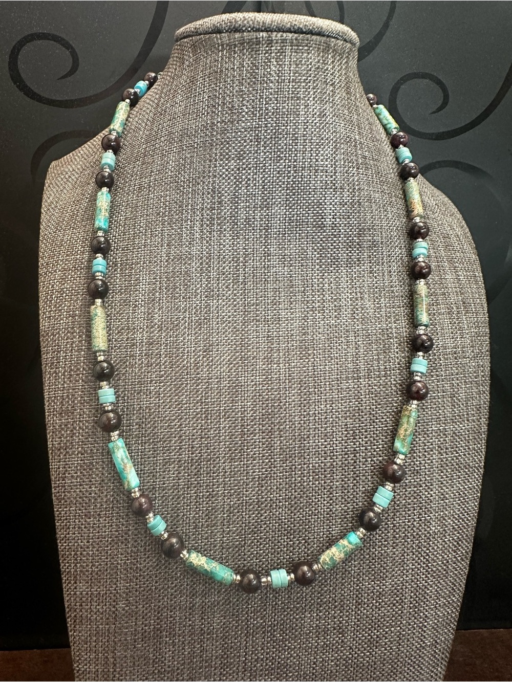 Amazonite and Almandine Garnet Beaded Women's Necklace